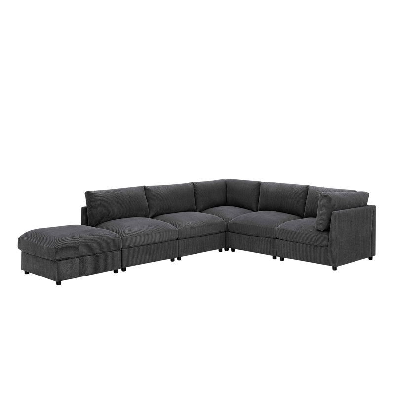 Canapé modulaire réversible en velours côtelé, Dark Grey Corduroy, H 33 po x l 98 po x P 126,5 po