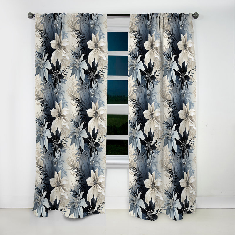 Mirage monochrome motif tropical IV - Rideau floral - Rideau occultant floral - 1 panneau, L 52 po x L 84 po