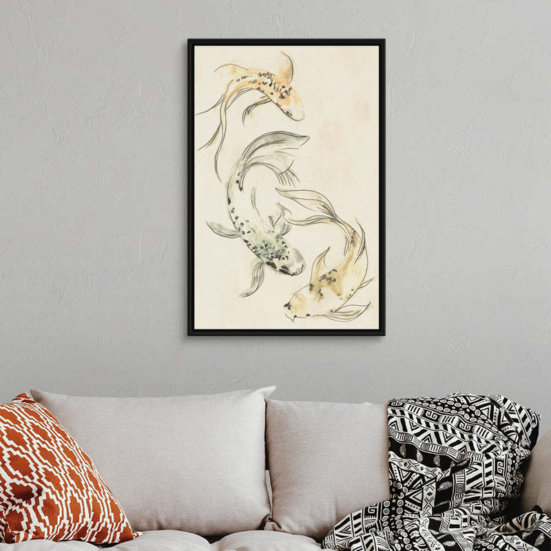 Koi Dance I, art mural sur toile, H 38 po x l 26 po x P 2 po, Cadre noir