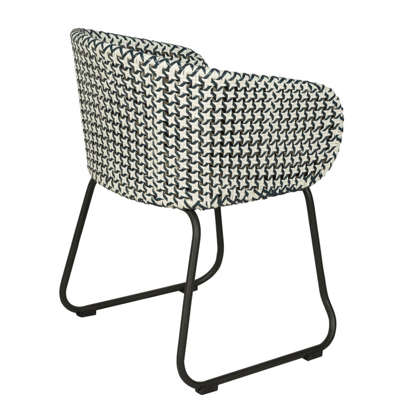 Fauteuil d'extérieur en rotin tissé Luna, Blue/White Seat/Black Frame