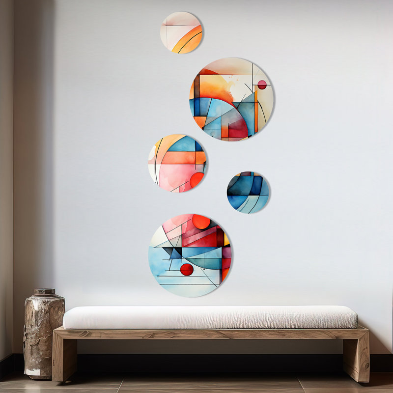 Cubes de couleurs douces III - ensemble d'art mural rond géométrique de 5