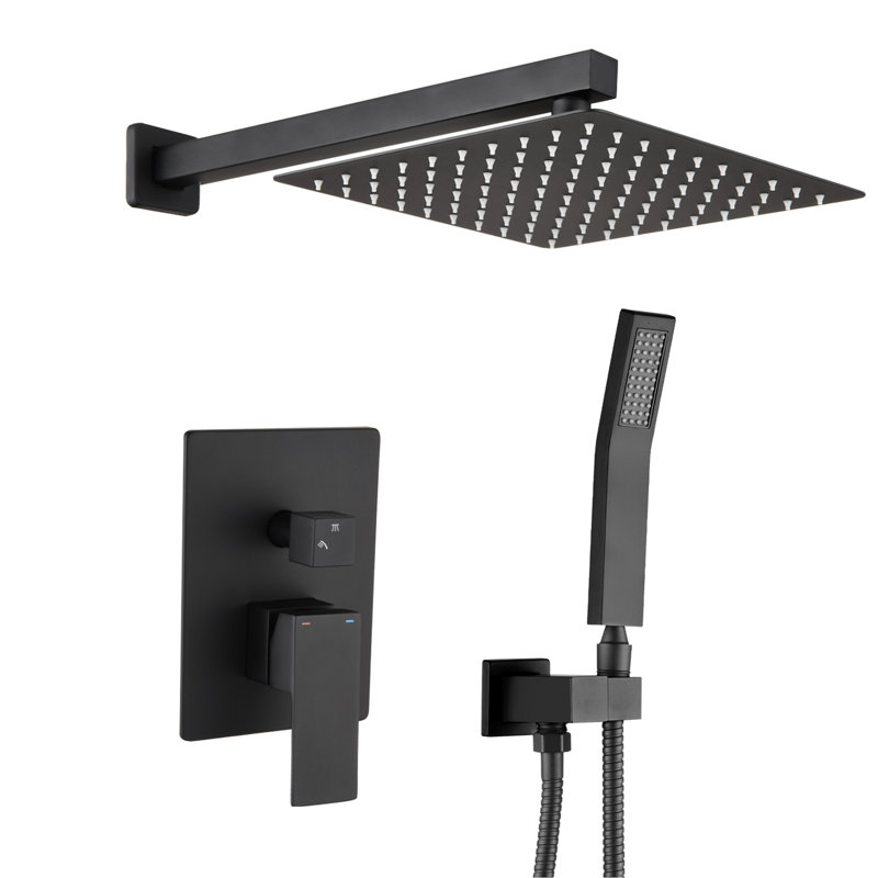 Combinaison de douche murale en laiton noir mat de 12 pouces avec poignée levier, débit réglable et soupape de dérivation moderne de style salle de bain, résistance unique aux égratignures