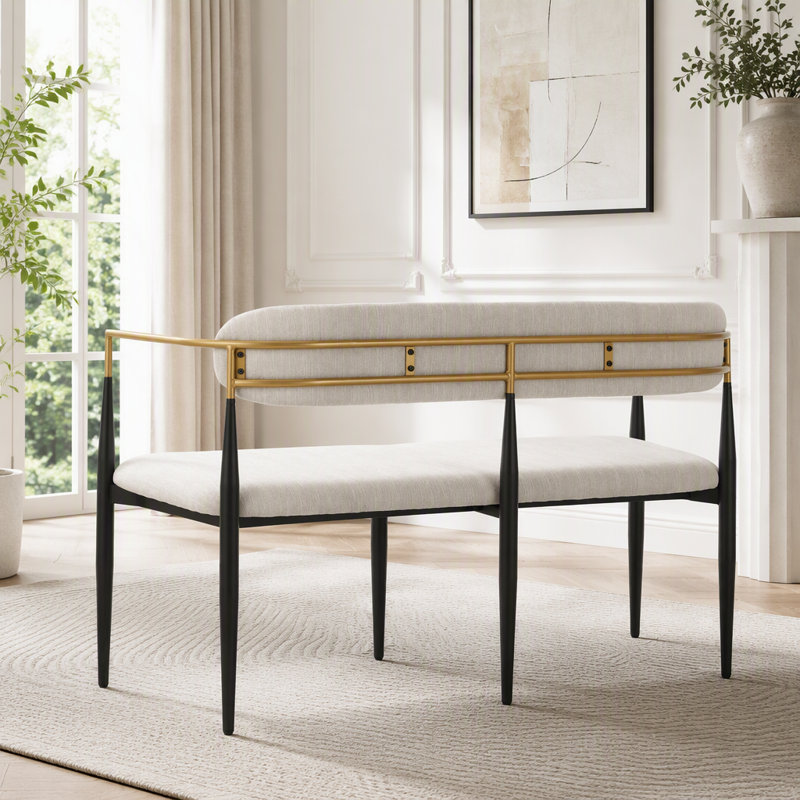 Causeuse en métal avec bordure dorée, Beige, noir / tissu doré