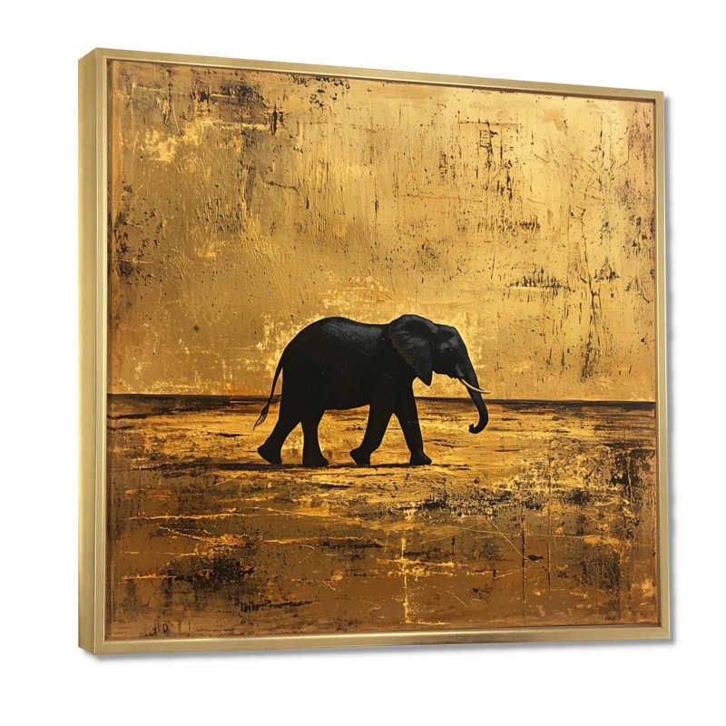Hammitt, éléphant doré dans le désert ouvert d'Afrique II - éléphant, art mural, H 36 po x l 36 po, Doré