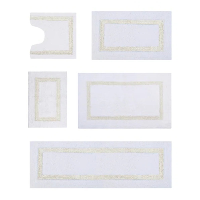 White and Ivory 100% Cotton Reversible 5-Piece Bath Rug Set