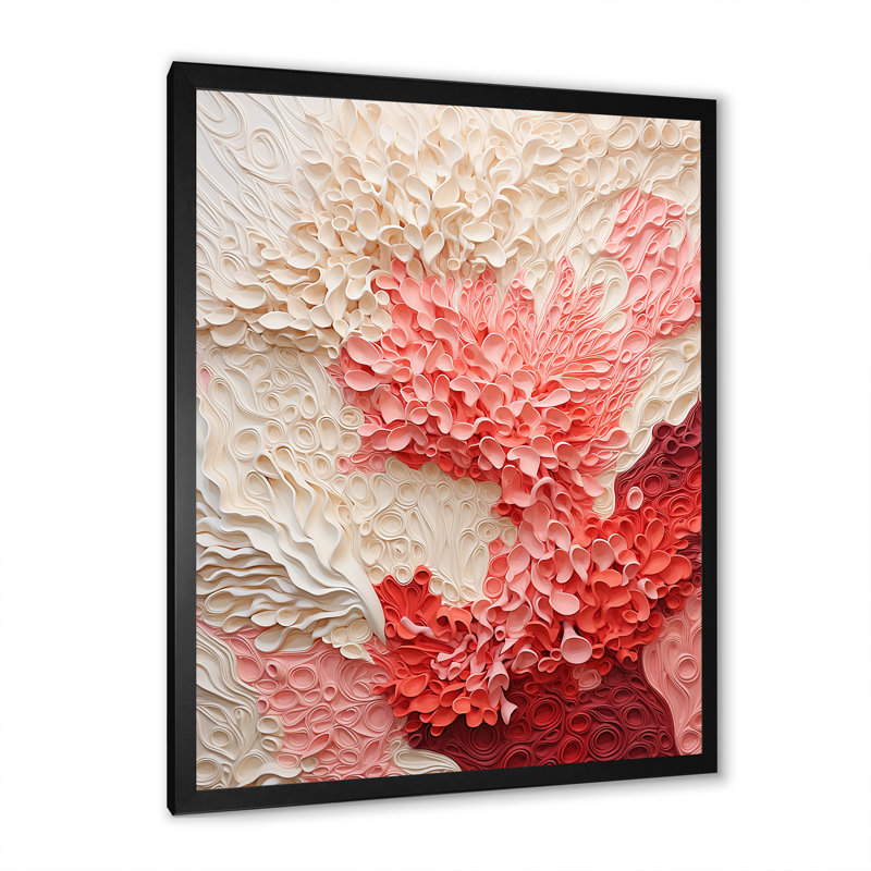 Collage beige et rose corail - grand art mural corail, H 40 po x l 30 po x P 1,5 po, Cadre simple noir