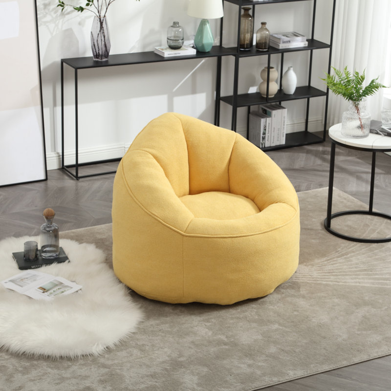 Fauteuil à billes souple avec repose-pieds, Jaune