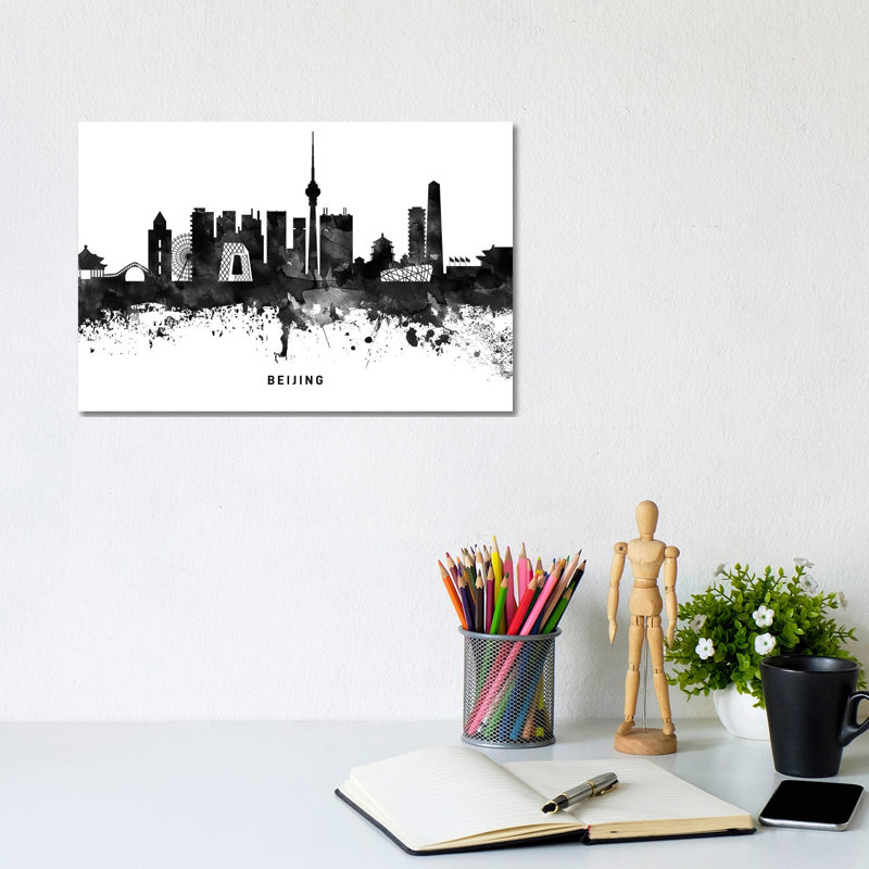 Beijing Skyline Black & White by WallDecorAddict - Wrapped Canvas Print, 20.32cm H x 30.48cm W x 1.91cm D