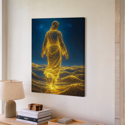 Canvas Transcendent Traveler Canvasethereal Figure Walking On Digital Waves Wall Art Ready To Hang Gallery Wrapped Home Decor Modern Design