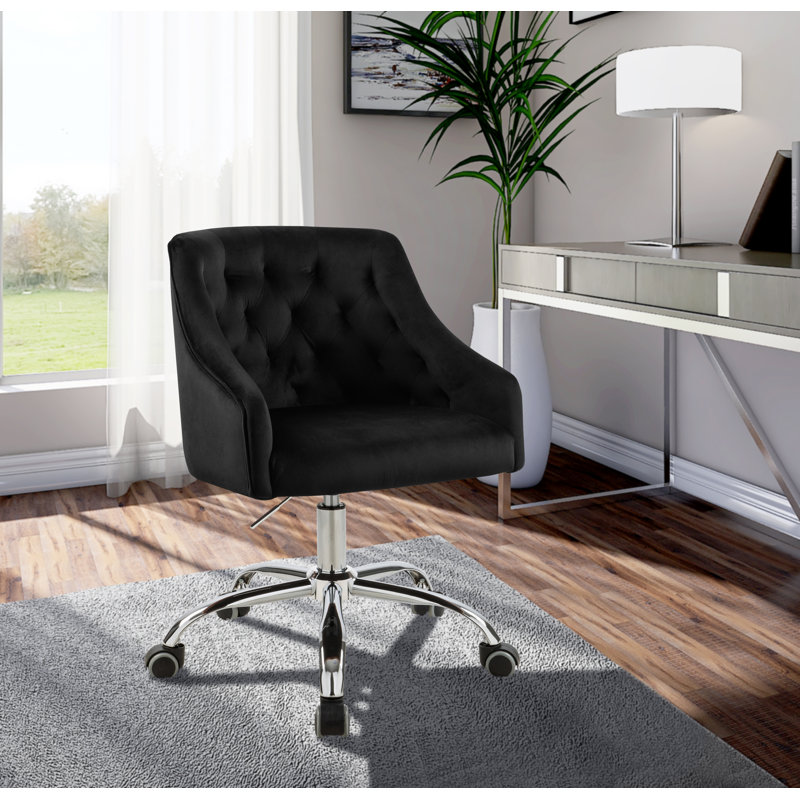 Casimir Velvet Task Chair, Black Velvet, Chrome