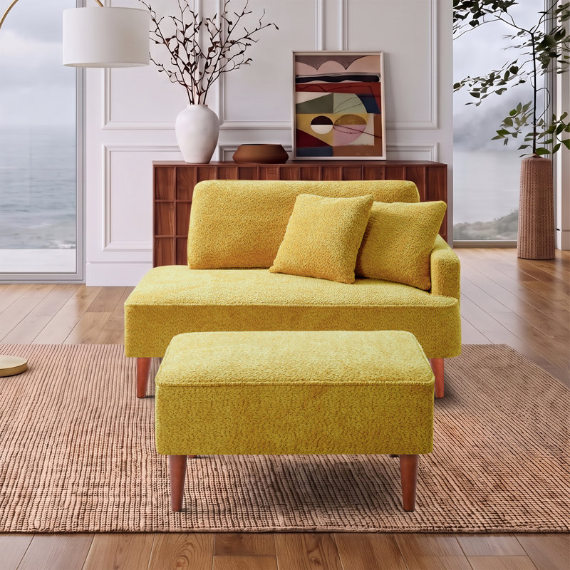 Chaise longue et tabouret rembourrés Mashawna, Boucle jaune