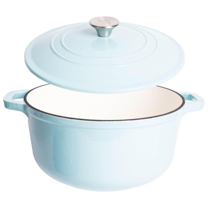 Cocotte ronde en fonte émaillée Lexi Home, 6 pintes, Bleu clair