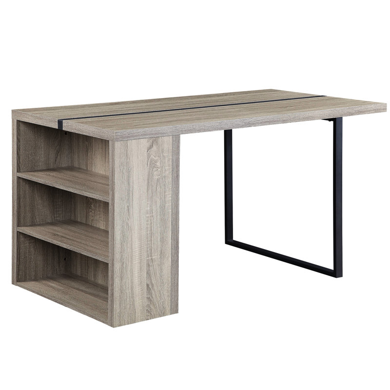 Table de salle à manger rectangulaire moderne grise et noire, garniture en métal avec rangement fonctionnel en chêne contemporain avec pieds robustes