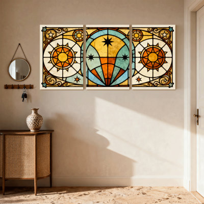 Ensemble de 3 impressions sur toile en verre coloré fantaisie et science-fiction