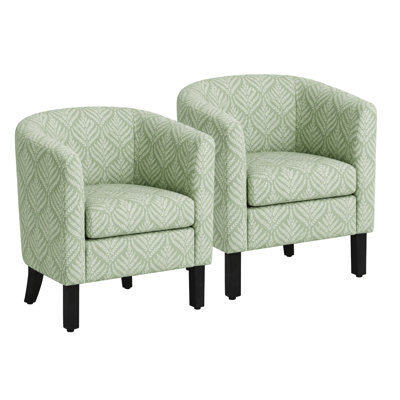 Set of 2 Modern Upholstered Barrel Accent Chair - Frond Green