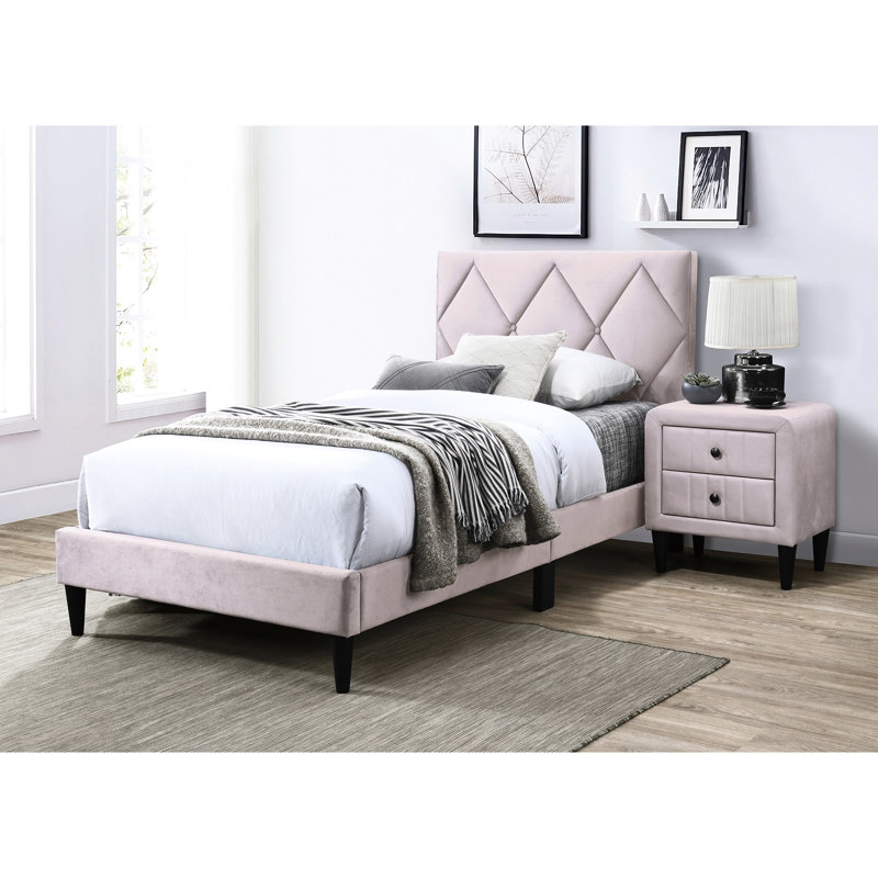 Full Size Bed With Pink Velvet, Modern And Adjustable Headboard For Bedroom Contemporary Bed, Velvet Upholstery, A Look, Full