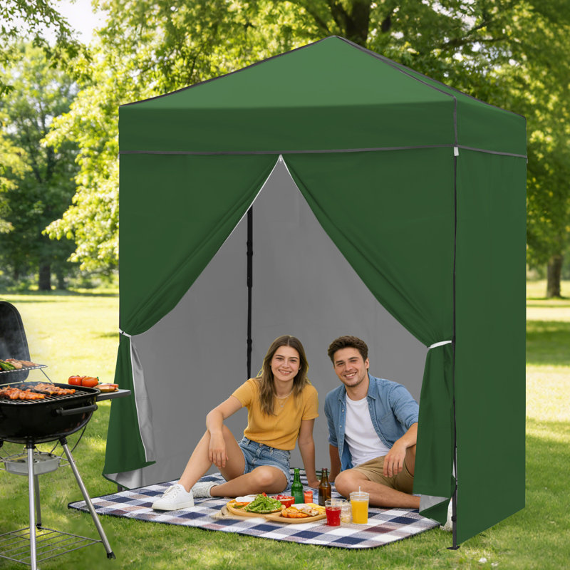 Auvent escamotable 6 x 4 pi avec 4 parois latérales amovibles, abris de jardin faciles à installer, Vert