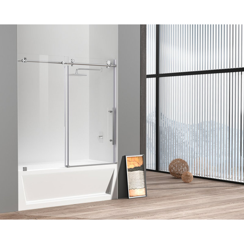 Porte de baignoire coulissante simple sans cadre 55,57 "- l 60" x H 60 ", Chrome