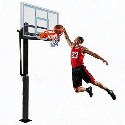 Panier de basketball dans le sol en verre trempé de 55 po - Système familial réglable toutes saisons de 8 à 10 pi pour la cour, l'allée ou la cour