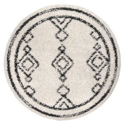 Tapis à poil long à motif géométrique pour le salon, la chambre à coucher, la salle à manger, la chambre de bébé, le vestibule Adian, blanc cassé / gris anthracite