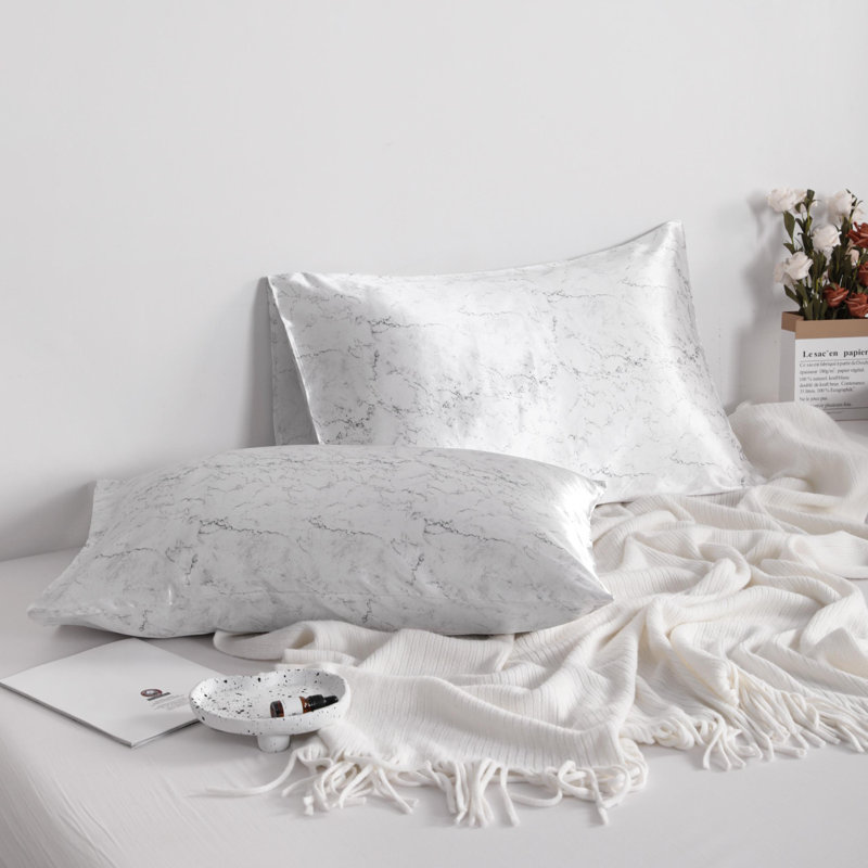 Pillowcases, Satin Pillowcases for Hair and Skin, White Marbling With Envelope Closure - NTBAY, King Pillowcase