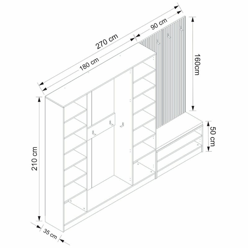 Modern Hall Stand, White, 106.3 x 82.7 x 13.8 inches | 100% Melamine Coated Particle Board, Thickness: 0.7 inches | Stylish Storage Solution for Entryway, Durable & Sleek Design, Perfect for Home Decor