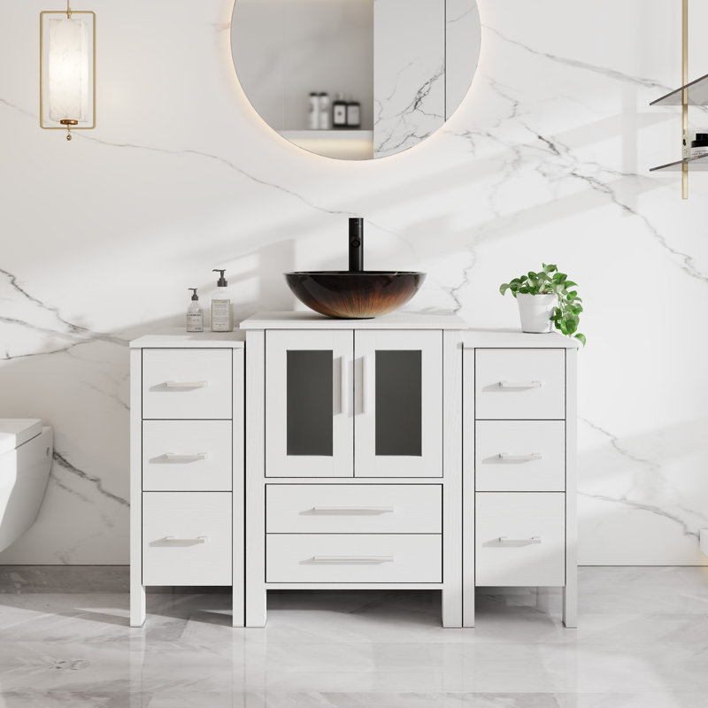 Ensemble de meuble-lavabo simple autoportant 48 po avec lavabo vasque, robinet et bonde escamotable 48 po