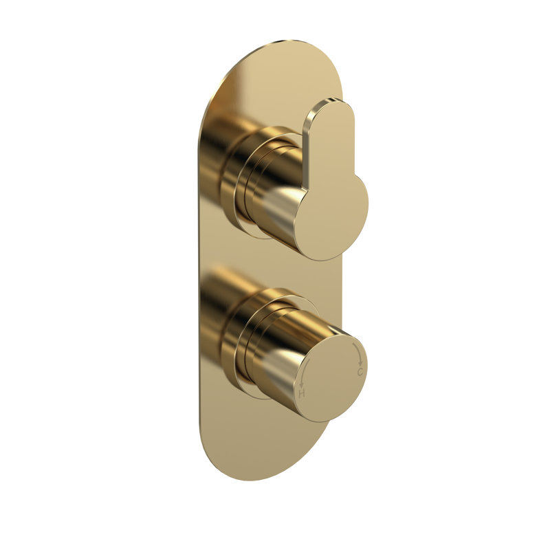 Twin Concealed Thermostatic Diverter Shower Valve, Brushed Brass