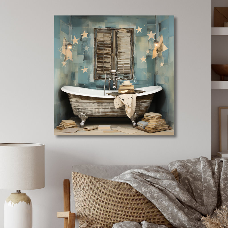 Blue Rustic Bathroom Retreat - Bathroom Metal Wall Art, 29" H x 29" W