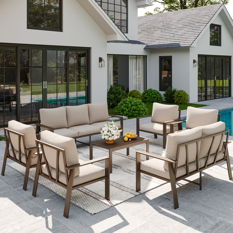 9 Person Sofa Seating Group With Coffee Table, Beige, No