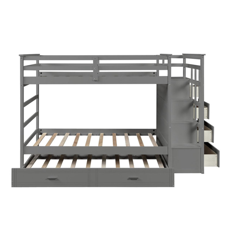 Arowyn Kids Twin Over Twin Bunk Bed with Trundle with Drawers, Gray