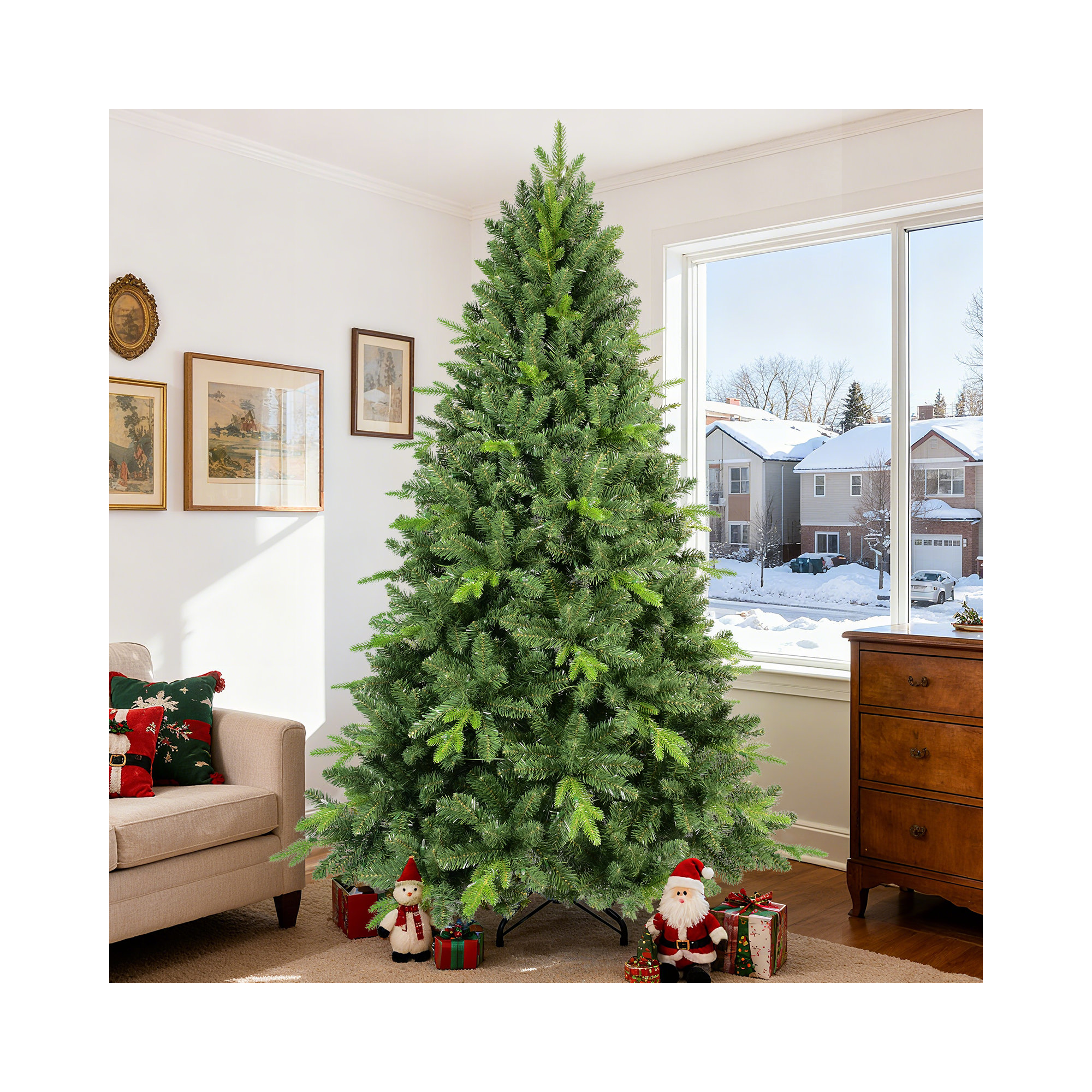 Unlit Artificial Christmas Tree with PVC/PE Mixed Branch Tips & Foldable metal base, 4'