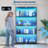 Display Cabinet with Glass Doors, 4 Tier Curio Cabinets with LED Lights & Charging Ports, Glass Display Case with Open Shelf & Human Body Sensor, Storage Showcase for Collectibles, Black-118103131