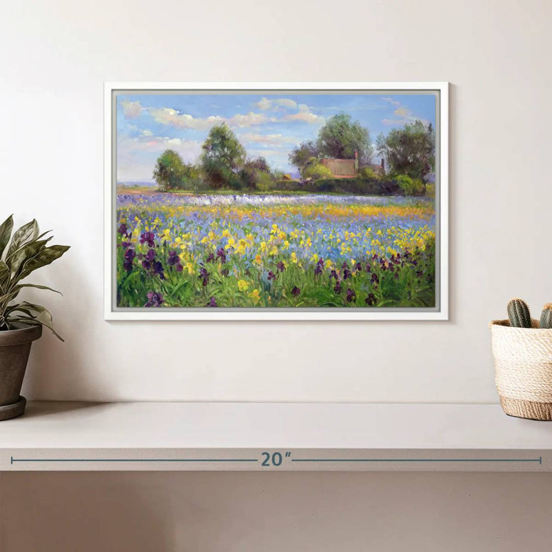 Ferme et champ d'iris, Cadre flottant blanc, 13 po x 9 po