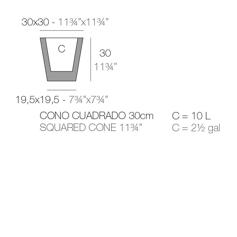 Cono Cuadrado - High Square Resin Cone Pot Planter - Self Watering, 11.75" H x 11.75" W x 11.75" D, Taupe