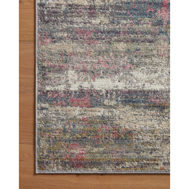 Machine Woven Polypropylene/Polyester Area Rug in Blue/Gray, Square 1'6"