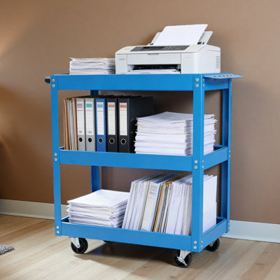 Tool Cart On Wheels, 3 Tier Rolling Mechanic Tool Cart, Heavy Duty Steel Utility Cart W/Lockable Wheels, 450 LBS Capacity Industrial Service Cart For Garage, Warehouse, Workshop