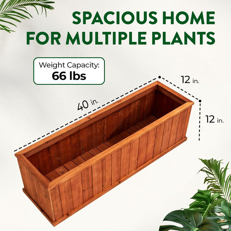 Ivaan Wooden Window Planter Box, 12" H x 12" W x 40" D