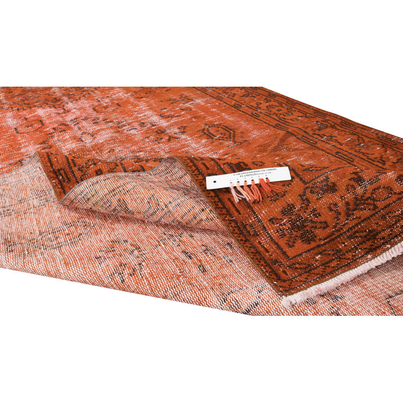 Tapis turc en laine noué à la main orange 5x8,8 pi pour intérieurs contemporains