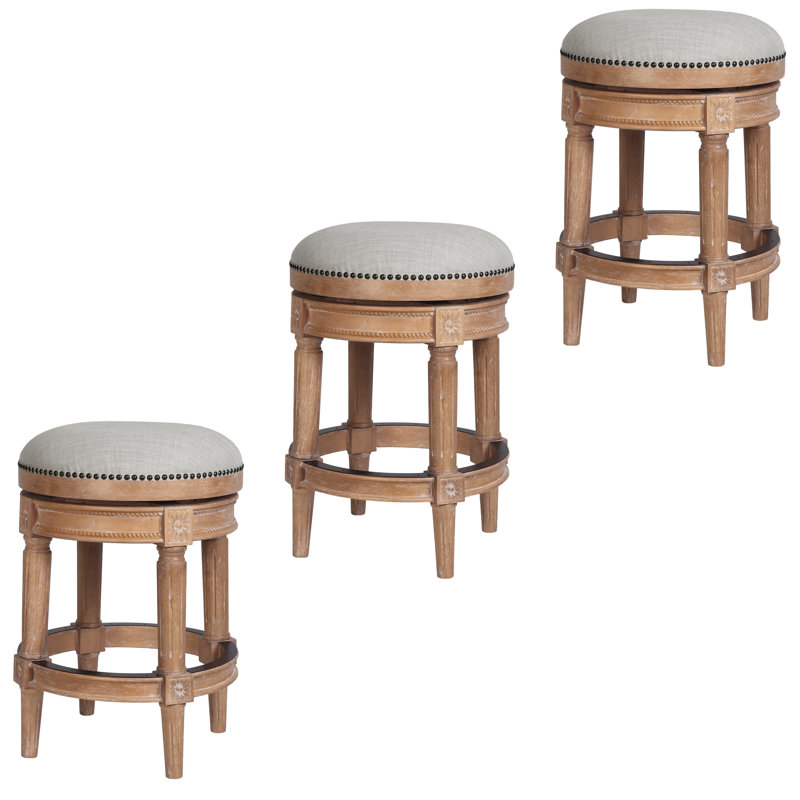 Mehar Swivel Backless Bar & Counter Stool, Weathered Natural, 3, Bar Stool (31'' Seat Height)