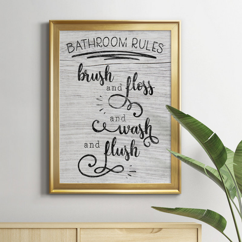 " Bathroom Rules ", Gold, 18.5" H x 24.5" W x 1.5" D