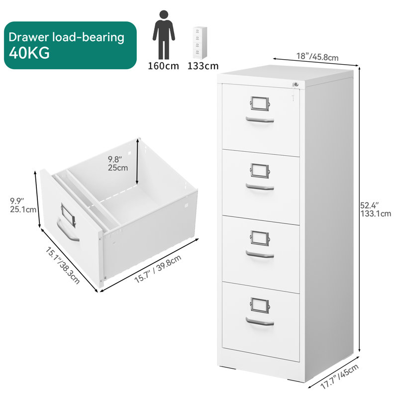Athea 45.8cm Wide 4 -Drawer Steel File Cabinet, White