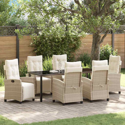  Garden Dining Set with Cushion 7 pcs Beige Poly Rattan