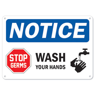 Stop Germs Aluminum Sign 12 x 18