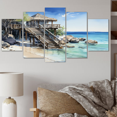 Maldives Beaches Maldives III - Nautique et plage, reproduction d'art sur toile - 5 panneaux