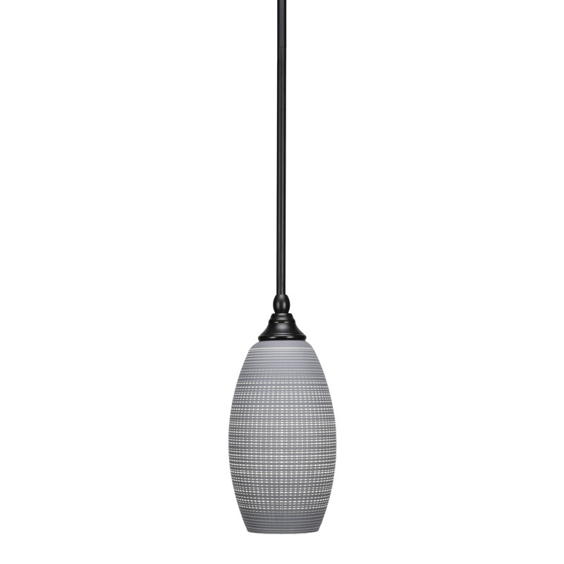 Stem Hung Mini Pendant Shown In Matte Black Finish With 5.5" Gray Matrix Glass
