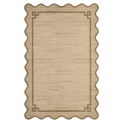 Minimal Geometric Frame Design Washable Area Rug with Non-Slip Backing, Vintage Scalloped Soft Foldable Stain Resistant Indoor Carpet