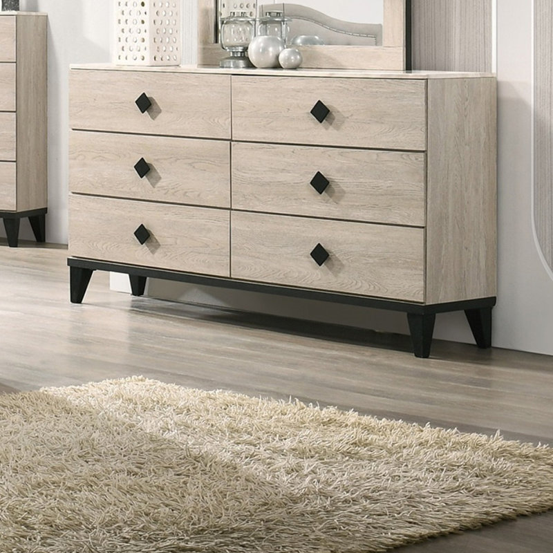 Meuble de chambre à coucher de style moderne avec commode 1 pièce seulement avec poignées à 6 tiroirs et plateau en faux marbre