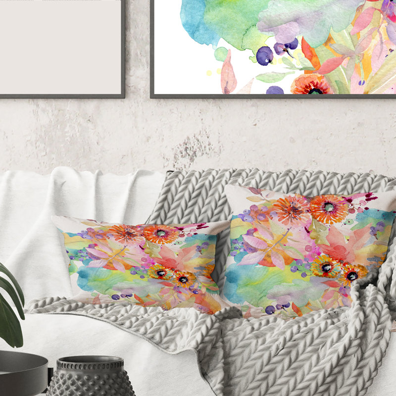 Housse et insert de coussin rectangulaire Vibrant Wild Leaves and Wildflowers I