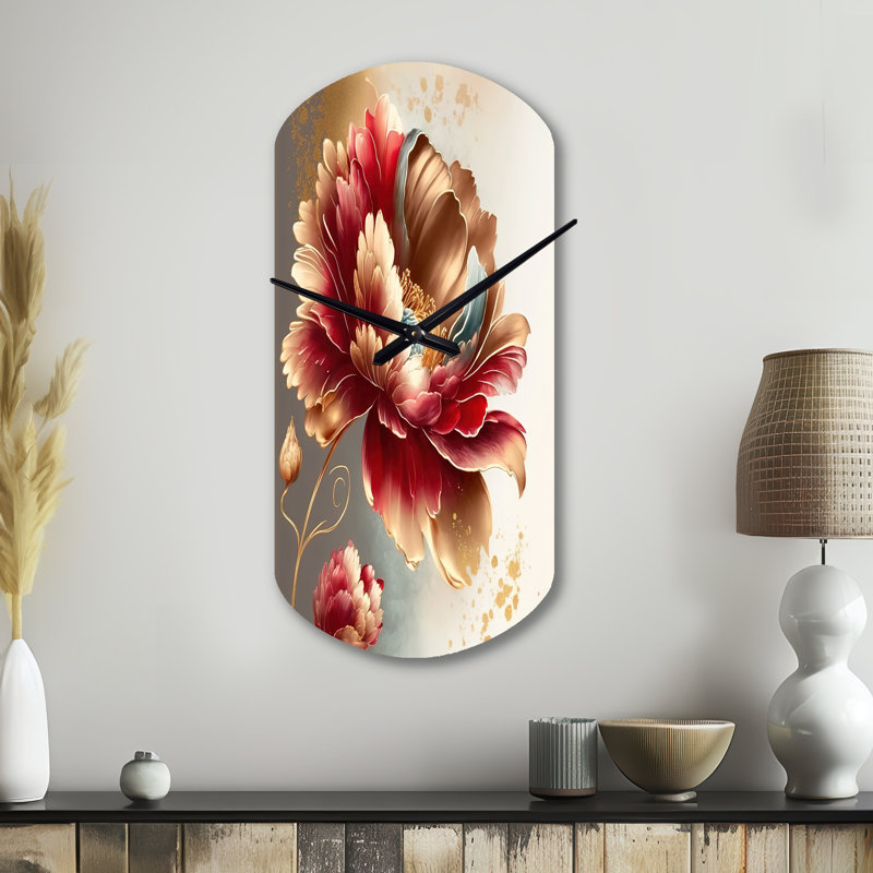 Horloge murale Bold Red Floral Design I - Floral, Grand